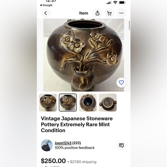 RARE Japanese clay pot with relief lotus branches; glazed; hand thrown;ANTIQUE - Picture 15 of 15